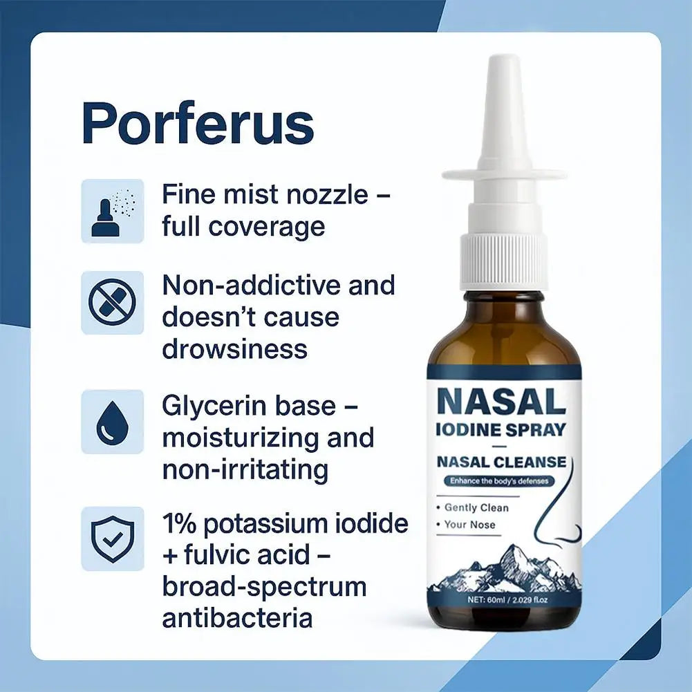 Iodine Nasal Spray - Gentle Antiseptic Nasal Rinse & Moisturizing Care for Sinus Relief, Daily Nasal Hygiene and Comfort